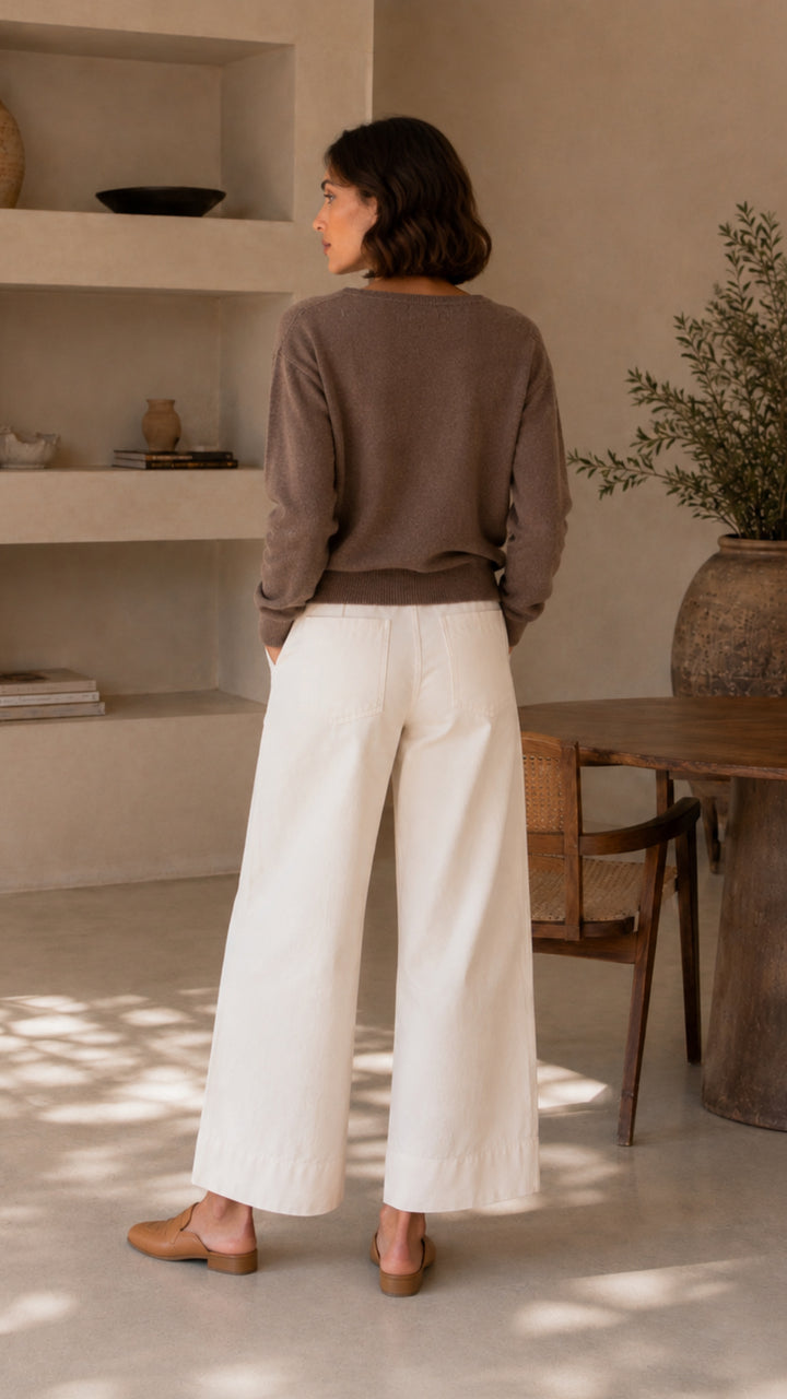 Dames pull cashmere met v-hals taupe  | Manon