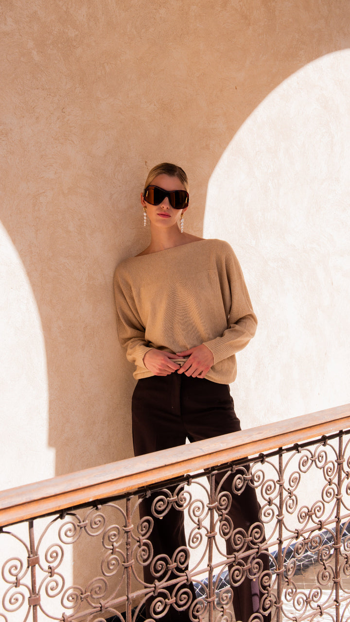 Dames pull in cashmere Beige met boothals | Louise