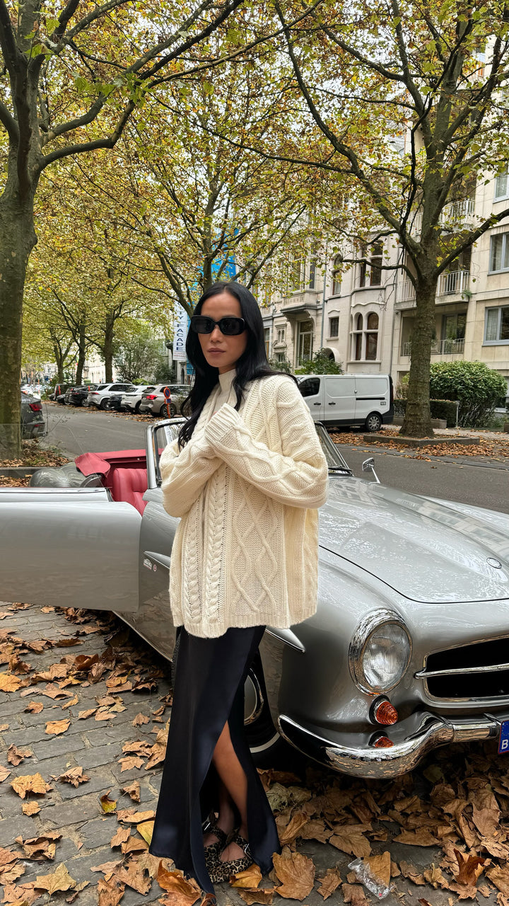 Dames Vest met kabelmotief in cashmere off-white| Alix