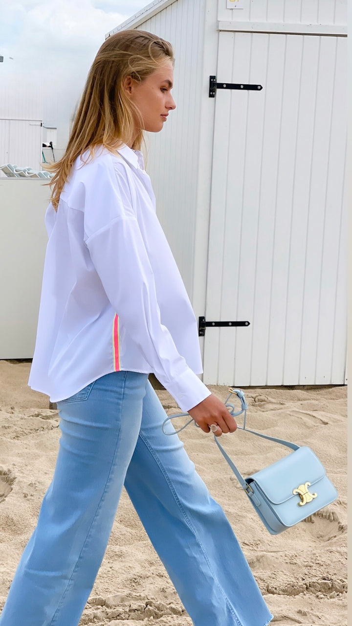 Dames blouse wit met fluo detail