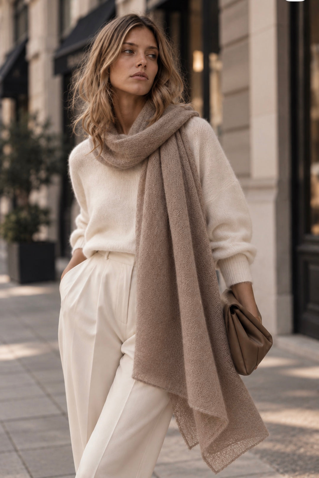 Écharpe Femme en Mohair Laurence – Taupe
