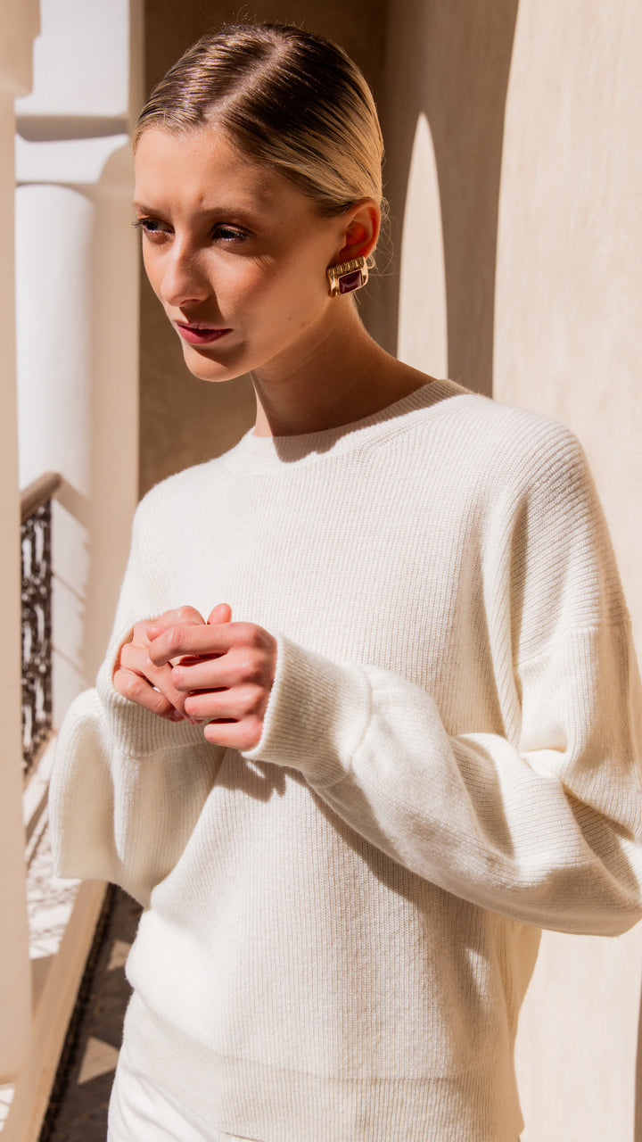 Dames pull cashmere wit met ronde hals | Britt