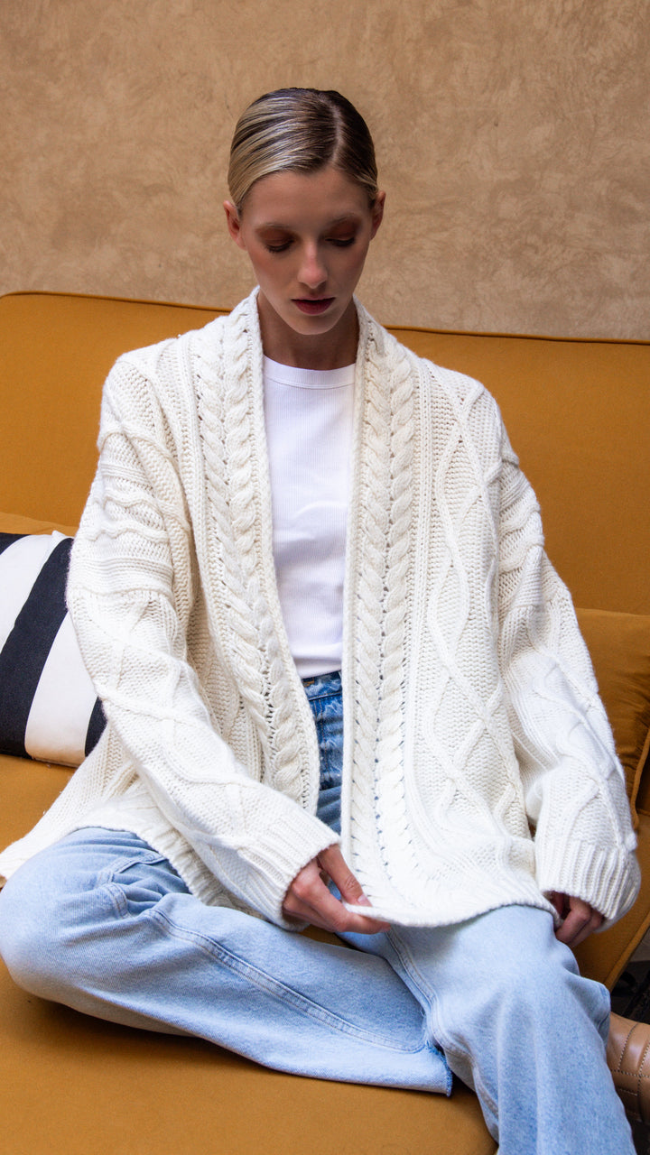 Dames Vest met kabelmotief in cashmere wit | Alix