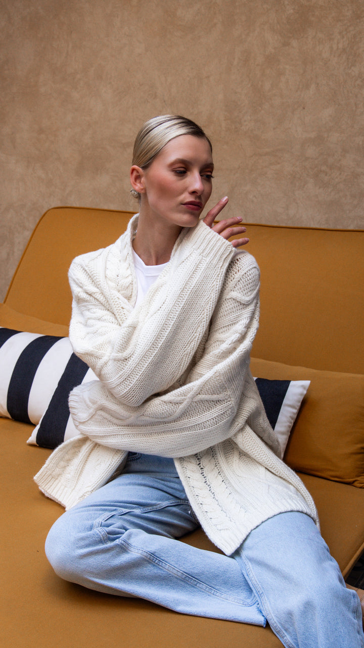 Dames Vest met kabelmotief in cashmere wit | Alix
