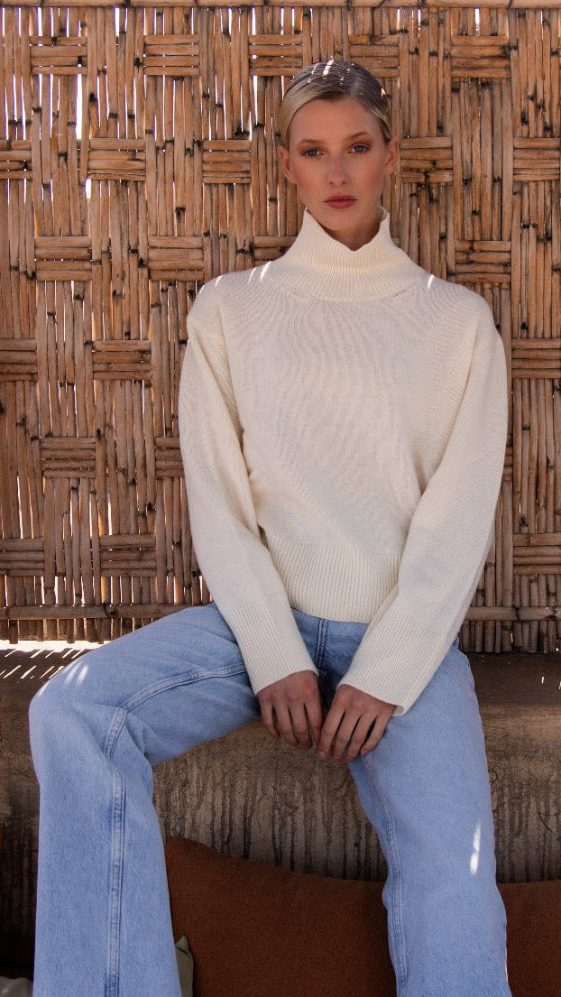 Pull Femme Renee Cachemire – Pull Chunky off-white à Col Montant