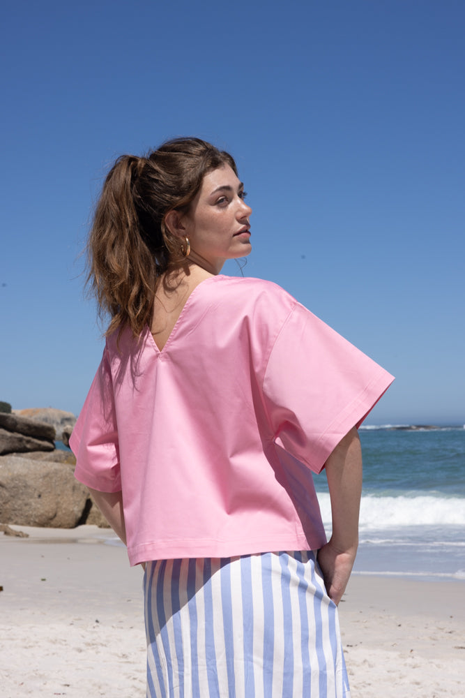 Dames blouse roze met V |  Reversible  |Emilie
