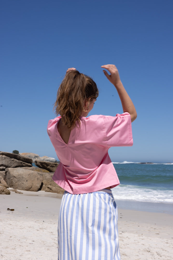 Dames blouse roze met V |  Reversible  |Emilie