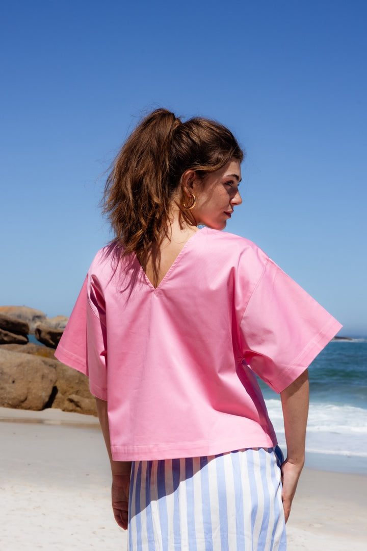 Dames blouse roze met V |  Reversible  |Emilie
