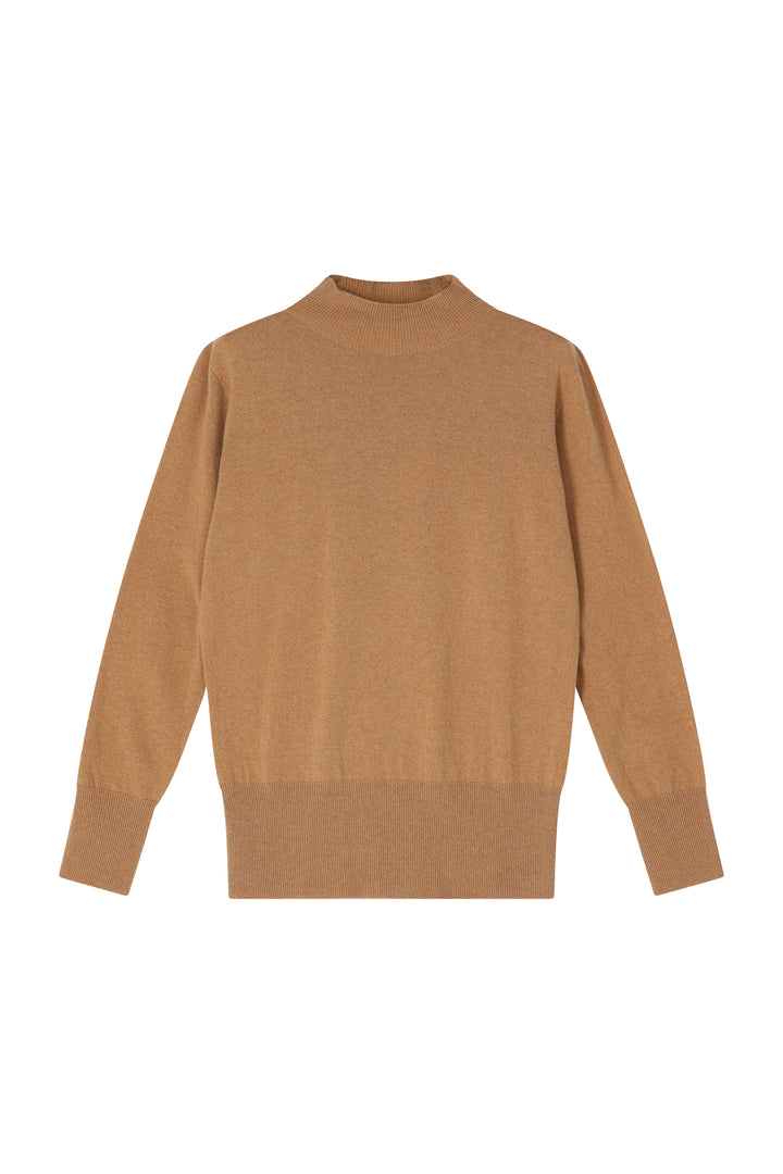 Dames pull cashmere camel Sandrine met opstaande kraag
