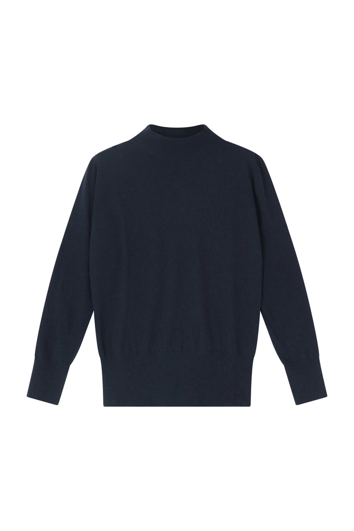 Dames pull cashmere blauw Sandrine met opstaande kraag