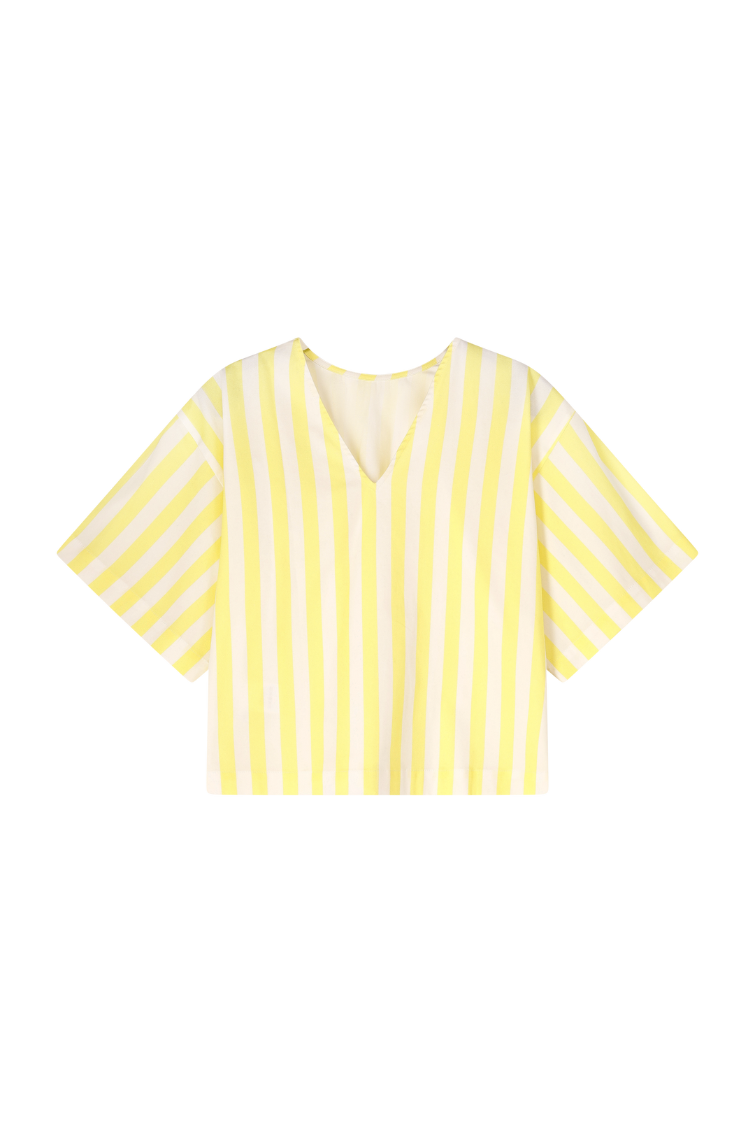 Dames blouse geel-gestreept  met V |  Reversible |Emilie