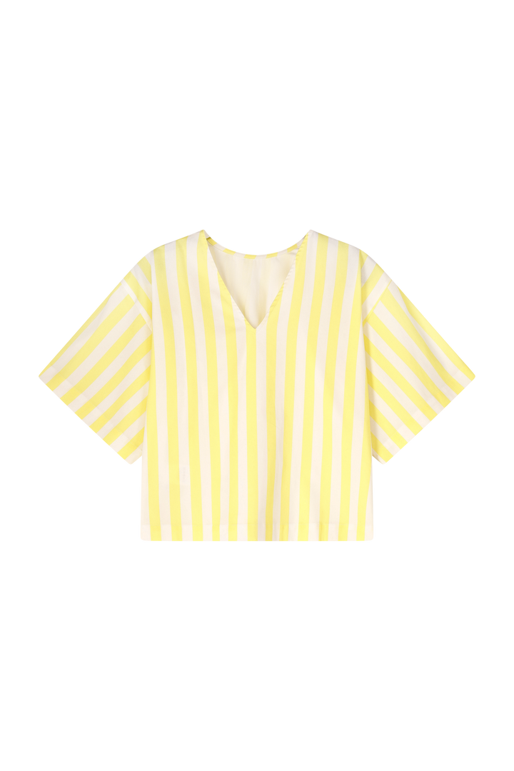 Dames blouse geel-gestreept  met V |  Reversible |Emilie