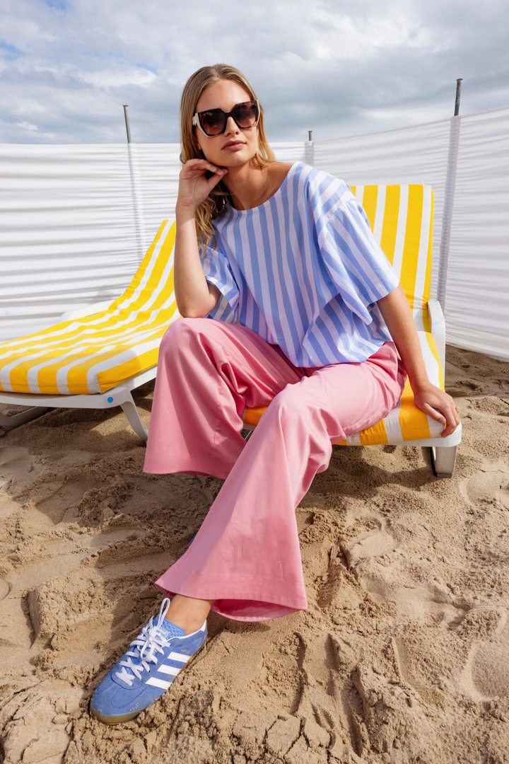 Dames broek katoen roze met wijde pijpen | Sezane