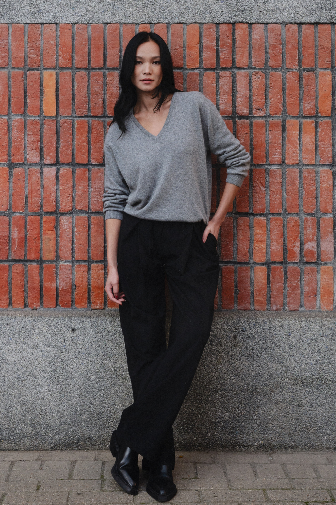 Manon pull V-neck gray cashmere