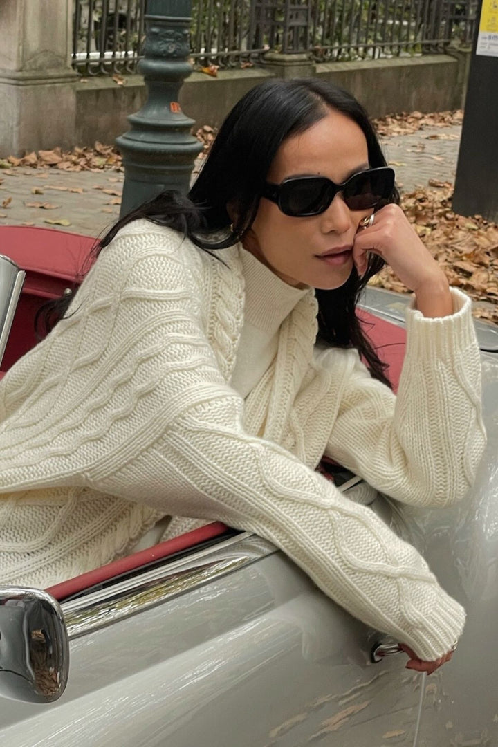 Dames Vest met kabelmotief in cashmere off-white| Alix